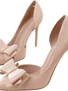 Womens Bow Heels Closed Pointed Toe Dress Shoes Stiletto Slip on Wedding Pumps